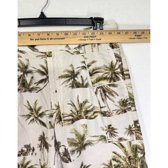 Banana Republic Linen Blend 9" Shorts Mens 31 Cream Green Palm Pleated Front NEW - Picture 9 of 11